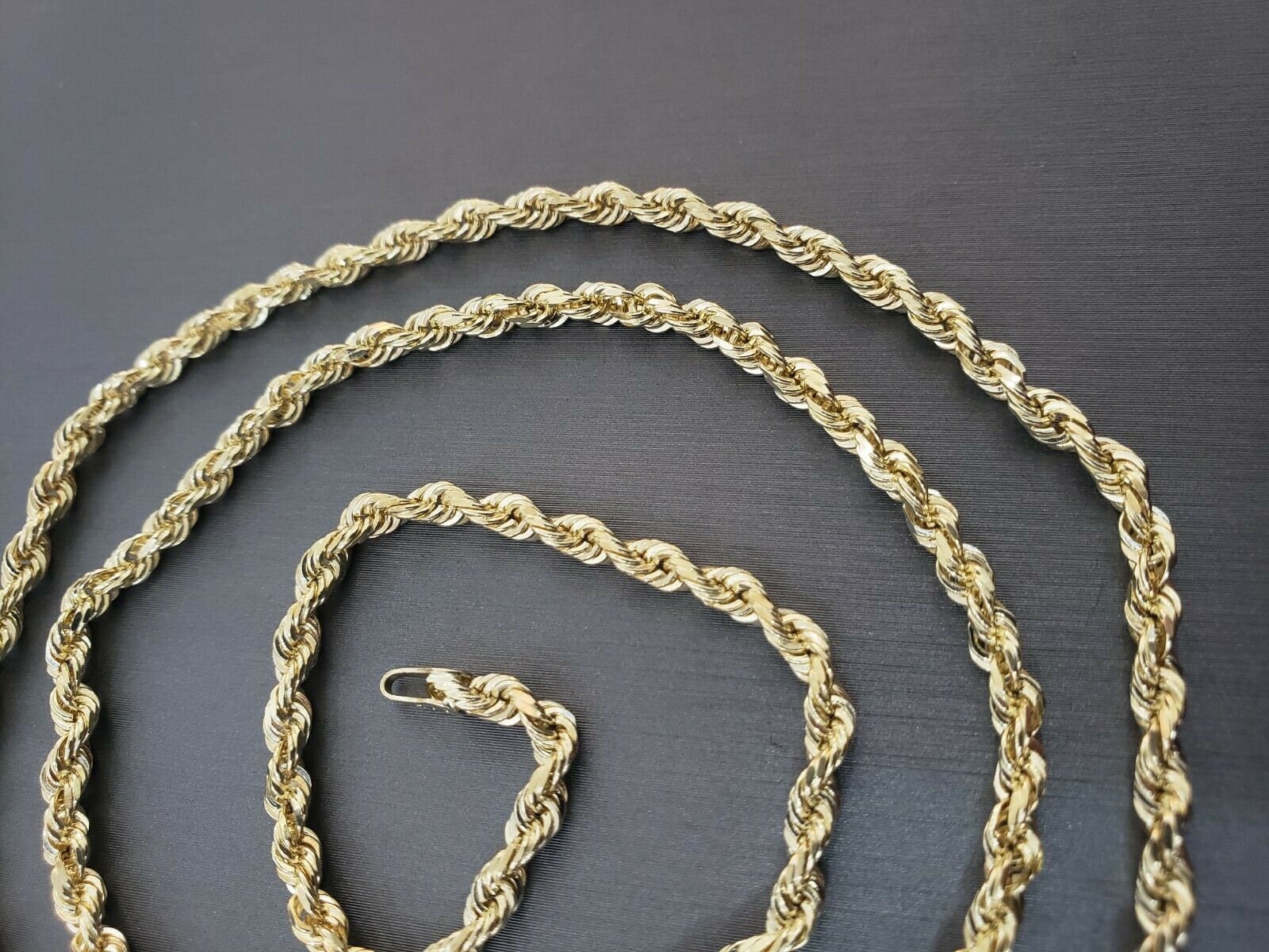 Real 10k Gold Rope chain 3mm 4mm Necklace 10KT yellow Gold 16 - 30" Diamond Cut - GoldenlinQ
